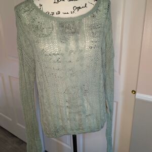 NWT Free People Green Textured Crew Neck Sweater